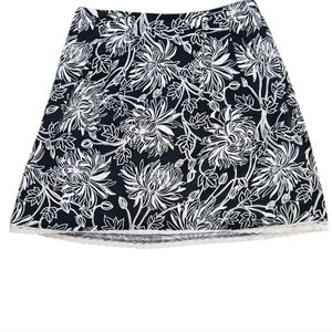 Liz Claiborne Black and Cream Floral A-Line Skirt